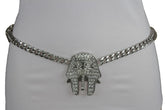 Women Glamorous High Waist Silver Metal Chain Belt Pharao Egyptian Antique XS S M